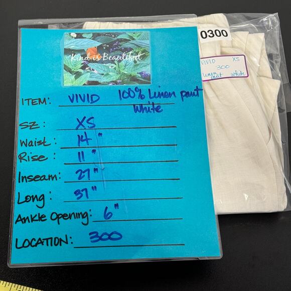 Vivid Women's Linen Pant Low Rise Slim Ankle White SZ XS Pull On Pre Shrunk - Picture 12 of 12